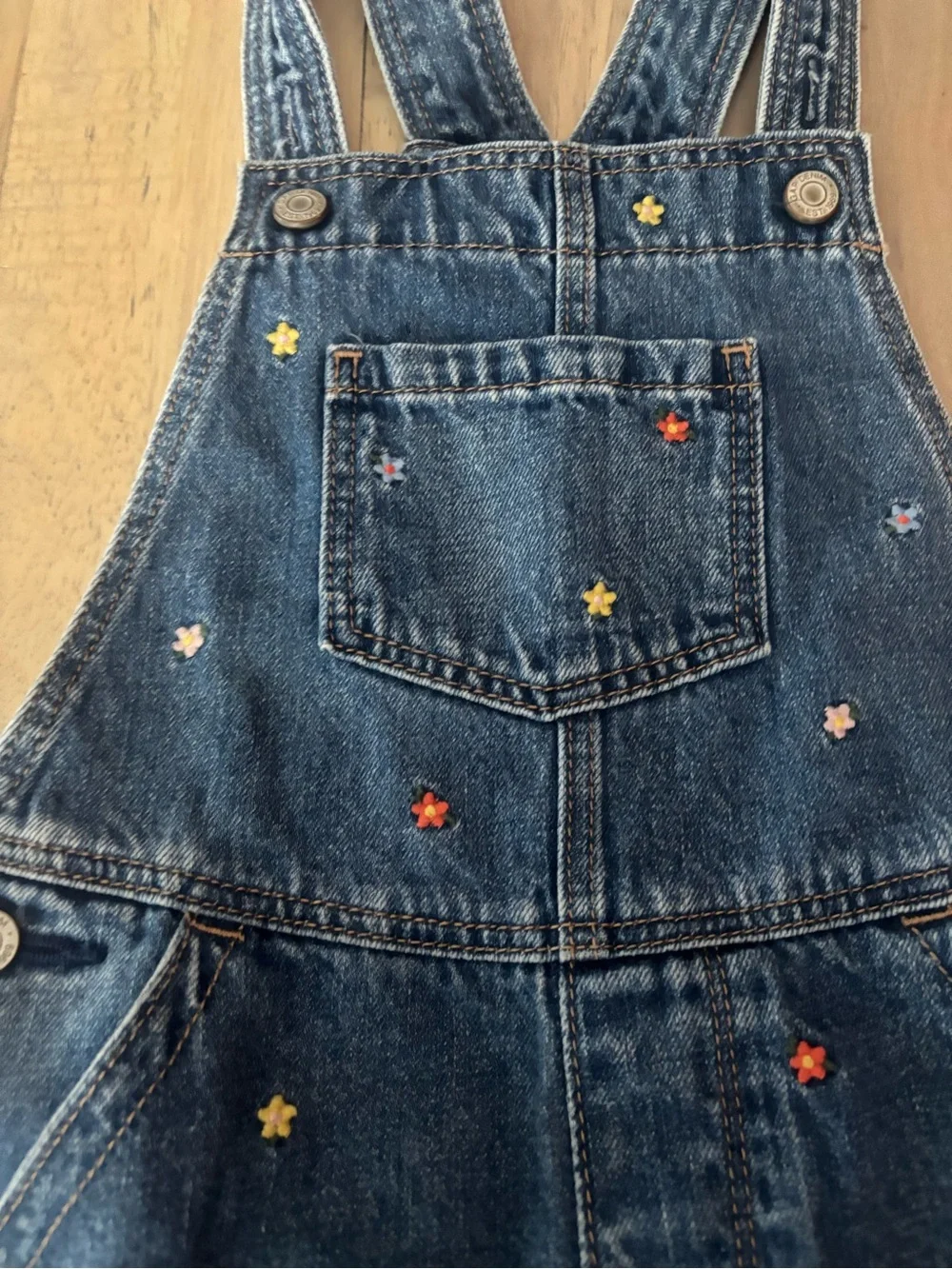 GAP Denim Short Overalls with Multicolor floral  Embroidery - Blue